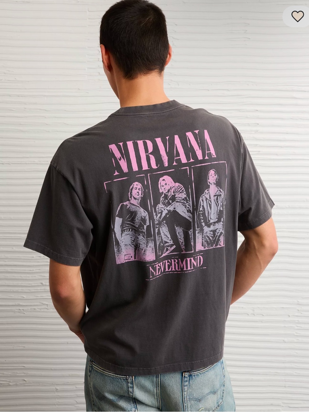 American Eagle Men’s Large NEW Boxy Nirvana Graphic Tee Grey Unisex 90s Grunge